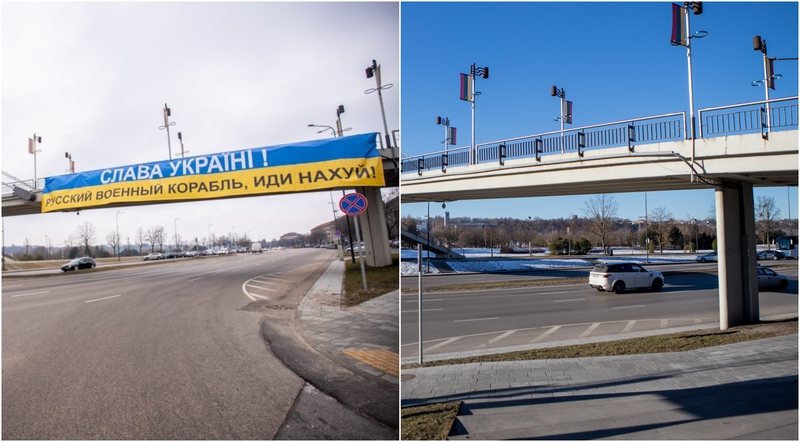 Iš Kauno centro dingo rusų laivą na*** siunčiantis plakatas