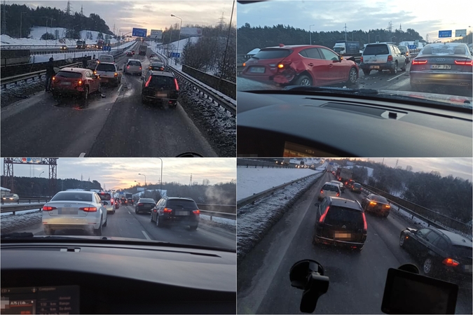Rytas vėl spūstyse: prie „Megos“ – trijų automobilių avarija