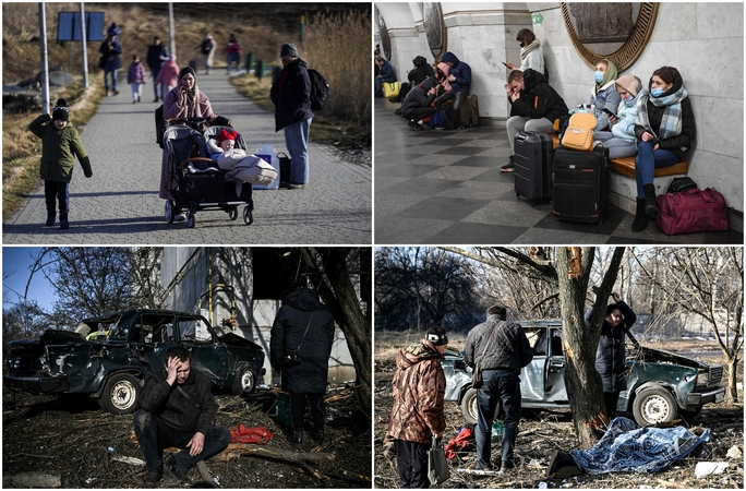 V. Putinas paskelbė karą prieš Ukrainą: puolami taikūs miestai, Kijevo gyventojai slepiasi