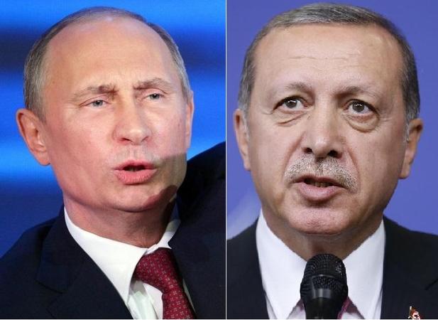 Vladimiras Putinas (kairėje) ir Recepas Tayyipas Erdoganas (dešinėje)