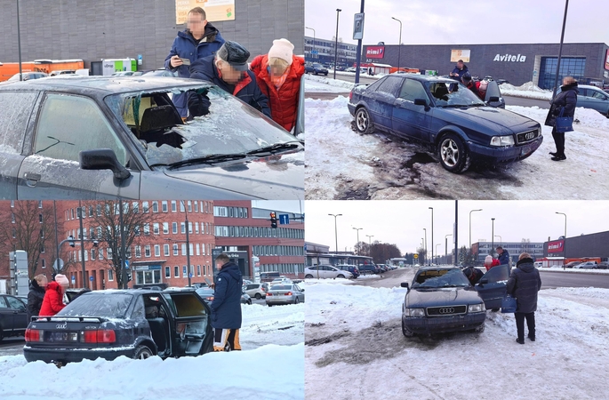 Savanorių pr. užsidegė automobilis: vairuotojo pastangų ugniai užgesinti nepakako (vaizdo įrašas)