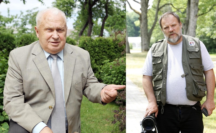 Du gargždiškiai A.Klizas (kairėje) ir E.Paplauskis diskusijoje dėl P.Cvirkos gatvės pavadinimo Gargžduose panaikinimo stojo į priešingas puses. Vienas jų kelia klausimą dėl sovietinių veikėjų garbinimo, kitas sako, jog literatūros klasikus būtina gerbti.
