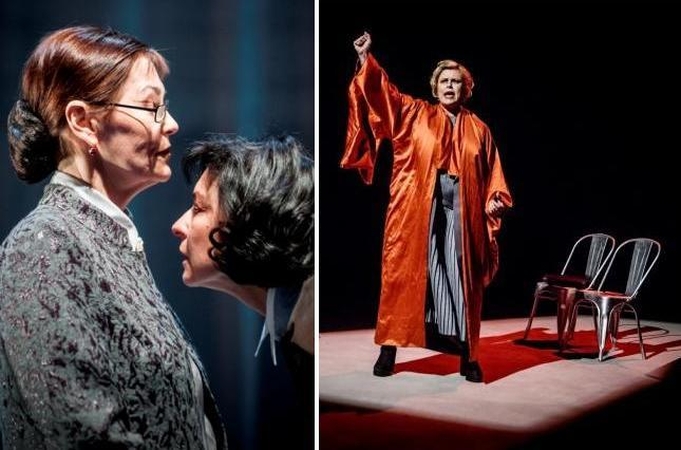 Scenos iš LNDT spektaklių „Intymūs pokalbiai“ ir „Bestuburiada“.