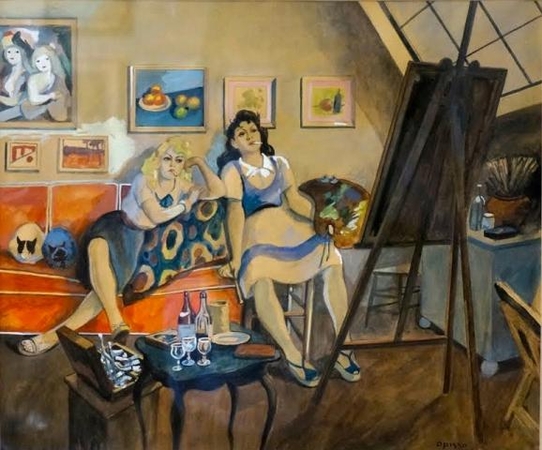 Ricard Opisso Sala. Modeliai dailininko dirbtuvėje (guašas, akvarelė, popierius, 38x45 cm).