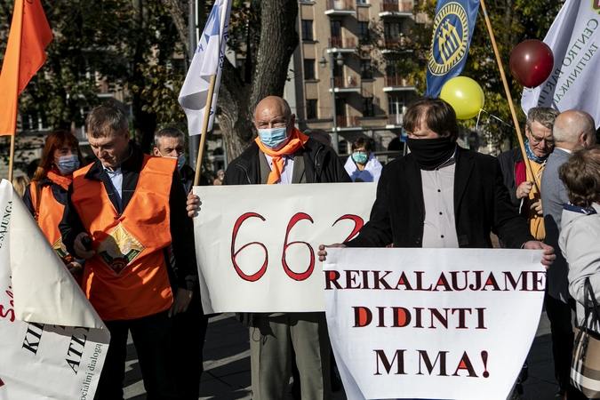 Profsąjungos mitinge ragino Vyriausybę didinti minimalią algą