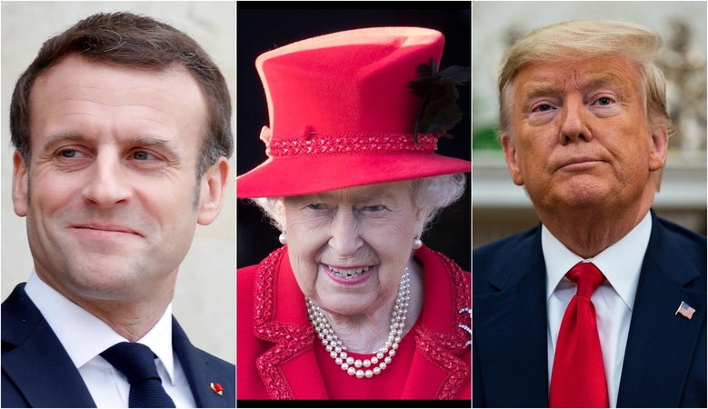 Emmanuelis Macronas, Elžbieta II ir Donaldas Trumpas