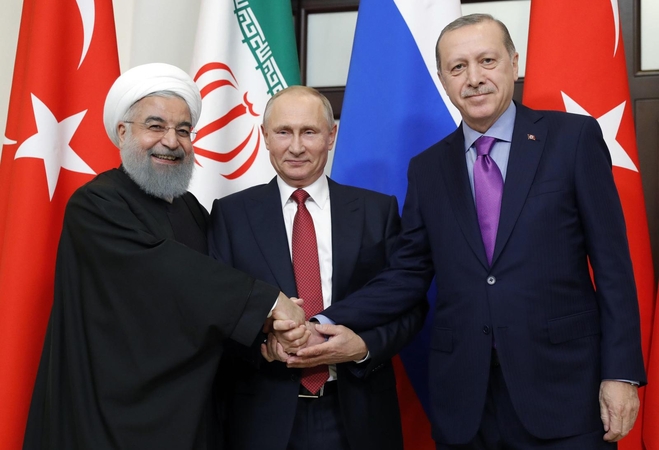 Hassanas Rouhani, Vladimiras Putinas ir Recepas Tayyipas Erdoganas