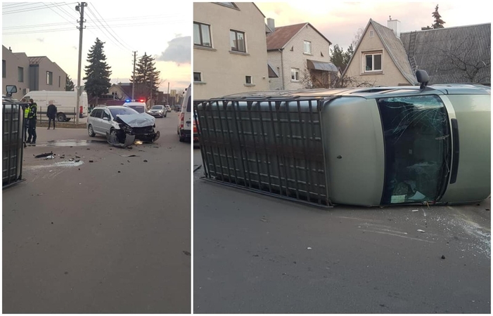 Avarija Vilijampolėje: po susidūrimo mikroautobusas apvirto ant šono (papildyta)