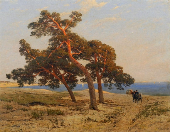 Knygos viršelį puošia Juliaus Teophilio Wentscherio paveikslas „Pašto kelias Kuršių nerijoje“ (1898 m., drobe, aliejus).
