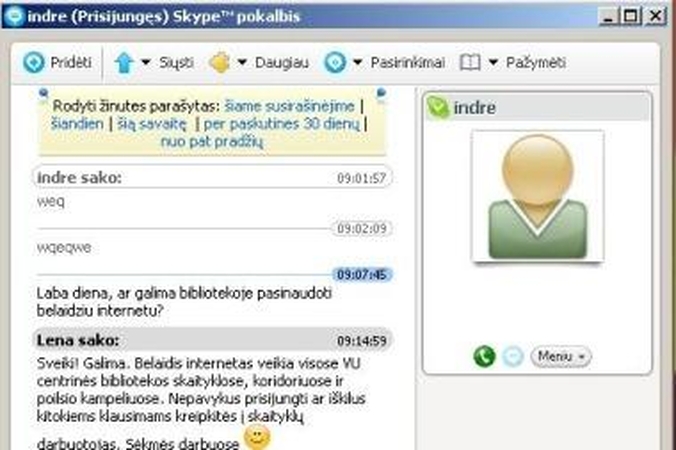 VU biblioteka pagalbą teikia per „Skype“