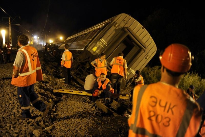 Rusijos pietuose nuo bėgių nulėkus keleiviniam traukiniui sužeisti 76