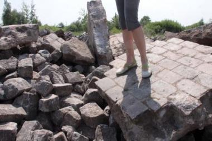 Apsauga: caro laikų grindinio akmenys pilami pievoje priešais "Technopolį", teigiama, kad jie matomi per vaizdo stebėjimo kameras.