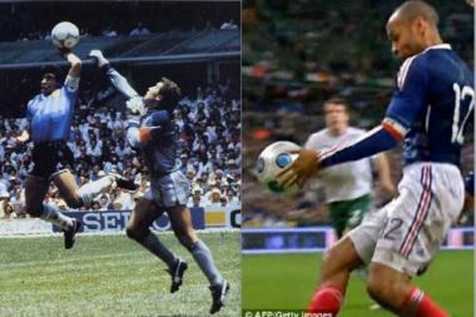 Stebukladariai: D.Maradona (kairėje) ir T.Henry yra įmušę įvarčius padedant "Dievo rankai".